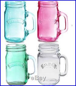 0.4 Litre Kilner Blue Pink Green Clear Beverage Glass Handle Drinking Cups Jars