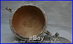 10.8 Chinese Bronze Ware Dynasty Beast Handle Vessel Pot Jar Wineglass Cover