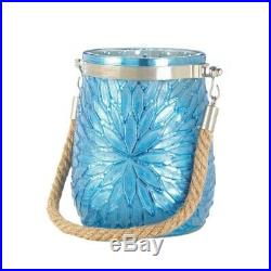 12 Blue Glass Flower Jar Candle Holders with Rope Handles Centerpieces