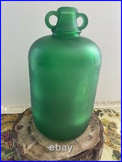 12 Large Antique Green Glass Bottle Jar W 2 Handles for Vase Home Kitchen Decor
