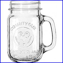 12 Mason Jars County Fair Logo with Handle Libbey Glass 97085