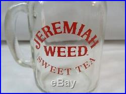12 NEW Jeremiah Weed Sweet Tea Mason Jar Glass Mugs handle Red Logo Bar MAN CAVE