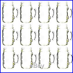 12 Pc 16oz Sturdy Glass Plain Drinking Canning Jar Mug Cup Set With Handles Clear