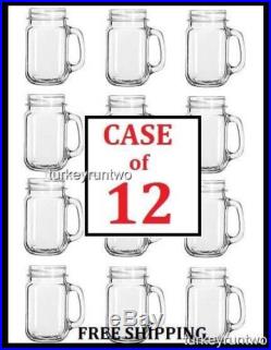 12 pc Case Mason Jar Glass Mug Set with Handle Style 16 ounce Drinking Glasses