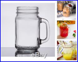 16Oz Clear Glass Mason Canning Drinking Jar Handle Bar Beer Restaurant, 24 OR 48