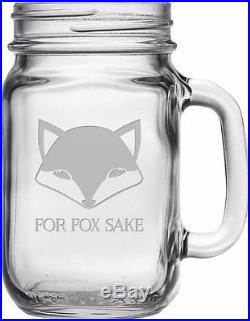 16oz 4-Piece For Fox Sake Clear Glass Mason Drinking Jar Mug Cup Set w Handle