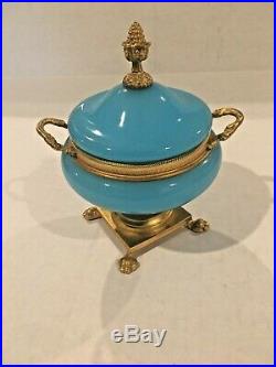 1850's- French Seafoam Blue Trinket Jar, Gorgeous Double Handle. Look, Read