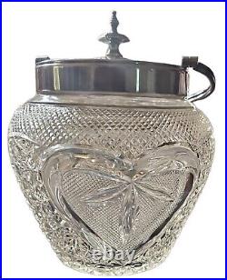 1882 Antique Heart Cut Glass Biscuit Box Barrel Robert Pringle Marked