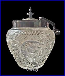 1882 Antique Heart Cut Glass Biscuit Box Barrel Robert Pringle Marked
