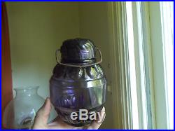 1890 AMETHYST MOON PATTERN CANDY JAR WithORIGINAL GLASS LID & CARRYING HANDLE