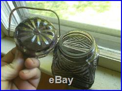 1890s BEAUTIFUL AMETHYST SUN & MOON PATTERN GLASS CANDY JAR GLASS LID &HANDLE