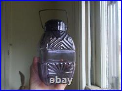 1890s BEAUTIFUL AMETHYST SUN & MOON PATTERN GLASS CANDY JAR GLASS LID &HANDLE