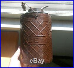 1890s ORIGINAL GEM TIN JACKET GLASS KEROSENE OIL JAR WITH POUR SPOUT & HANDLE
