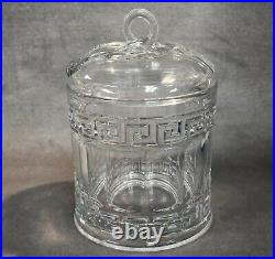 1910-1938 Heisey Glass Greek Key 2 Quart Crushed Fruit Jar with Lariet Lid