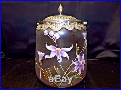 1930 Frosted Glass Hand Painted Ice Bucket Candy Jar Floral Decor Lid No Handle