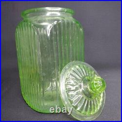 1930's Uranium Glass Large Hoosier Lidded Canister 9 Tall Jar