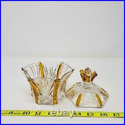 1930s Antique Czech Crystal Clear Candy Bowl with Lid Amber Flash-On (Minor Chip)