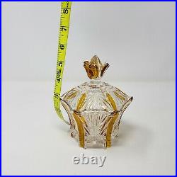 1930s Antique Czech Crystal Clear Candy Bowl with Lid Amber Flash-On (Minor Chip)