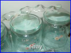 1950's LT BLUE HANDLED LUCITE With GLASS JARS & COVERED SOAP DISH BABY VANITY TRAY