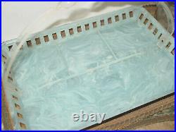 1950's LT BLUE HANDLED LUCITE With GLASS JARS & COVERED SOAP DISH BABY VANITY TRAY