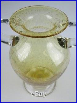 1960 Venice Vintage Jar Amphora 2 Handles Glass Amber Submerged With Bubbles