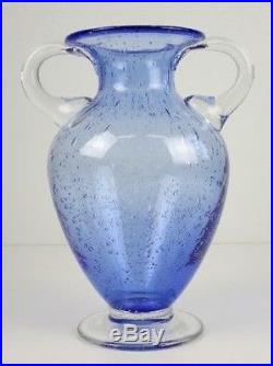 1960 Venice Vintage Jar Amphora 2 Handles Glass Blue Submerged With Bubbles