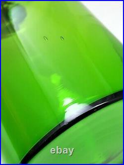 1970's Blown Emerald Green Glass Jar w Cork Top Rattan Handle