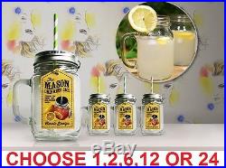 1 to 24 MASON GLASS DRINKING JAR JARS Vintage Handle Screw Cap Straw Summer BBQ
