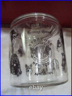 1st Place SYRACUSE OKA KENNEL HERDING GROUP Dog Cookie Glass Jar 1984 LOOK