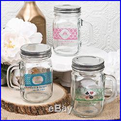 20 -12 oz Personalized Glass Mason Jar with Handle and Silver Metal Screw Top