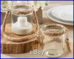 24 Mini Clear Glass Jar Tea Light Holders Rope Handle Wedding Candle Lighting