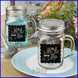 24 Mr & Mrs 12 oz Glass Mason Jar With Handle Treat holder Wedding Favors