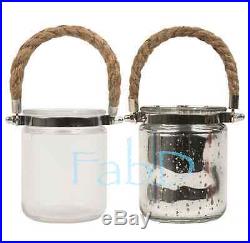 2X Glass Jar Tealight Holder Garden Candle Holder Lanterns with Rope Handle