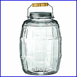 2.5 Gallon Glass Barrel Jar With Lid Vintage Pickle Canister Large Handle Clear