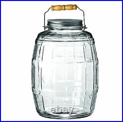 2.5 Gallon Glass Barrel Jar withLid Vintage Pickle Canister Large Handle Clear L