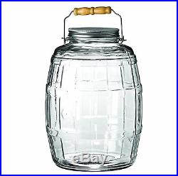 2.5 Gallon Glass Barrel Jar withLid Vintage Pickle Canister Large Handle Clear New