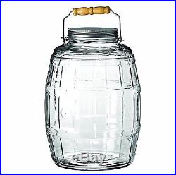 2.5 Gallon Glass Barrel Jar withLid Vintage Pickle Canister Large Handle Clear Urn