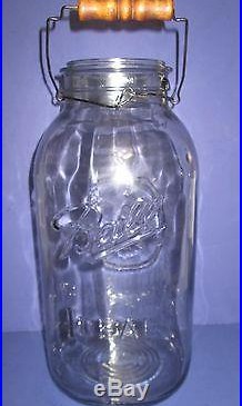 2 Gallon Vintage Clear Glass Ball Ideal Canning Jar With Wood Handle