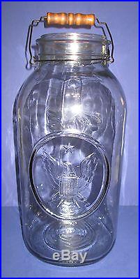 2 Gallon Vintage Clear Glass Ball Ideal Canning Jar With Wood Handle