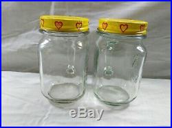2 Golden Harvest Drinking Jar Mason Mug Glass Handle 16 oz Vintage PA Dutch Lid