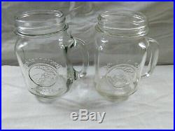 2 Golden Harvest Drinking Jar Mason Mug Glass Handle 16 oz Vintage Set Country