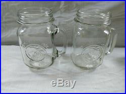 2 Golden Harvest Drinking Jar Mason Mug Glass Handle 16 oz Vintage Set Country