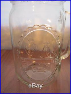 2 Rare Anchor 32 oz Quart Glass Mason jars Large mugs Handle pair Set Kitchen