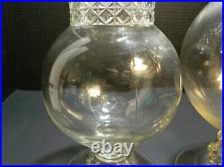 (2) Tiffin Dakota Glass Pedestal Store Apothecary Jars 12 x & 13.75 Excellent