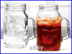 2-Yorkshire Glass Mason Jar Drinking Mugs Jars Glasses Handles Pair Large 38Oz