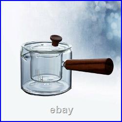 2 pcs Teapot Wooden Side Handle 450ML Glass Tea Jar Kettle for Home