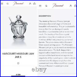 $320 BACCARAT Harcourt Missouri Crystal Sugar Bowl with Lid & Spoon, New