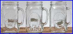 32oz Country Style Clear Glass Mason Drinking Jar Mugs With Handle (Set Of 6)