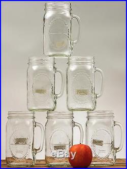 32oz Country Style Clear Glass Mason Drinking Jar Mugs With Handle (Set Of 6)