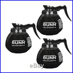 3 Jars Glass Coffee Pot Decanter BUNN 12 Cup Black Handle Replacement Commercial